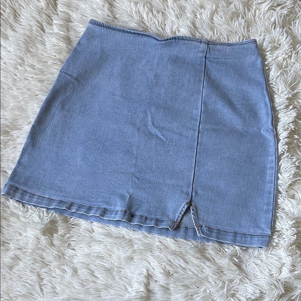 wild fable Light Blue Denim Mini Skirt with Front Notch